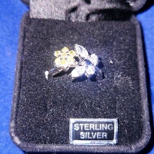 NIB sterling silver butterfly and flower ring